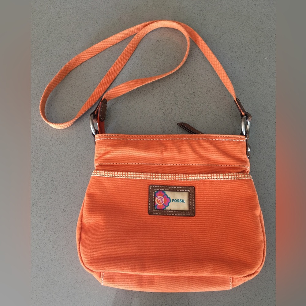 Fossil Orange Canvas Crossbody Bag